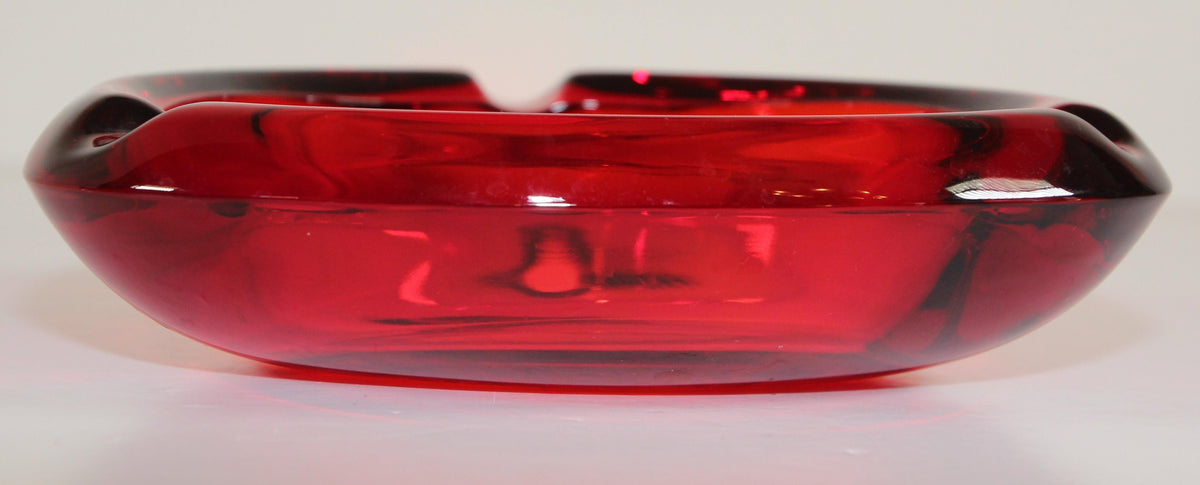 Vintage Mid-Century Glass Ashtray Ruby Red Triangular