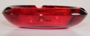 Vintage Mid-Century Glass Ashtray Ruby Red Triangular