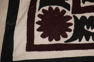 Vintage Red and Black Samarkand Suzani, Uzbekistan Embroidered Textile
