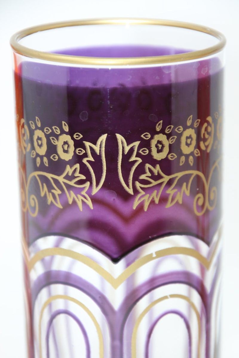 Set of Three Glass Candleholder Vases with Moorish Alhambra Design