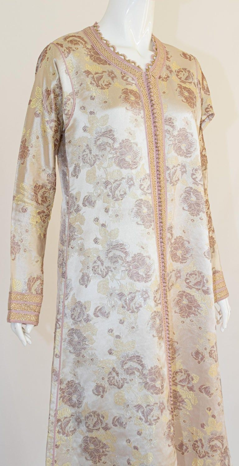 Moroccan Caftan Gold Damask Embroidered, Vintage, 1960s