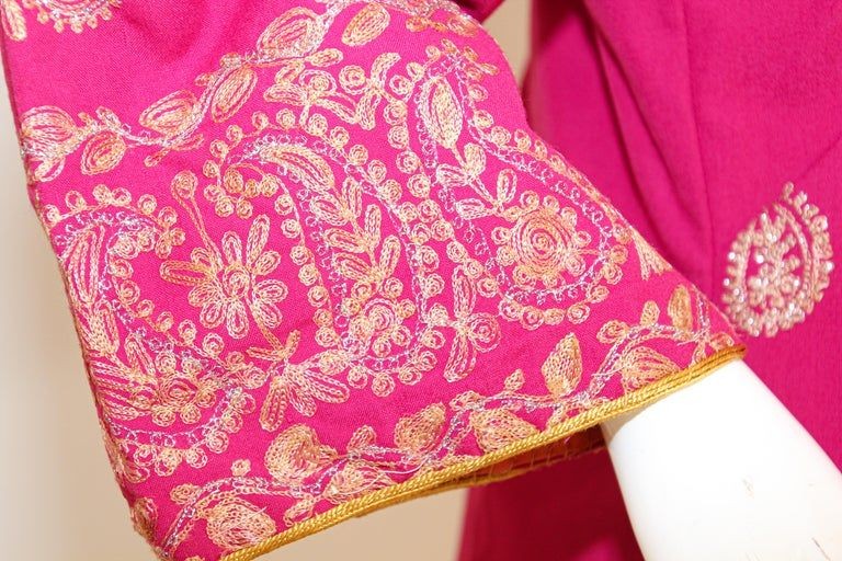 Vintage Moroccan Caftan Hot Pink with Gold, 1970's