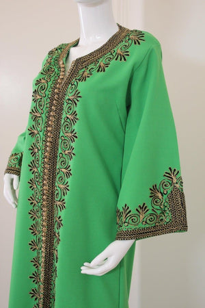 Vintage Moroccan Kaftan Green Maxi Dress circa 1970 Size L