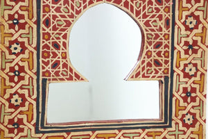 Vintage Moroccan Mirror Hand Painted with Red Moorish Design