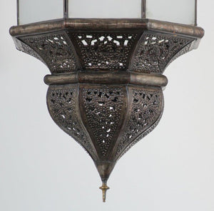 Moroccan Moorish Hanging Metal Lantern with Milky Glass