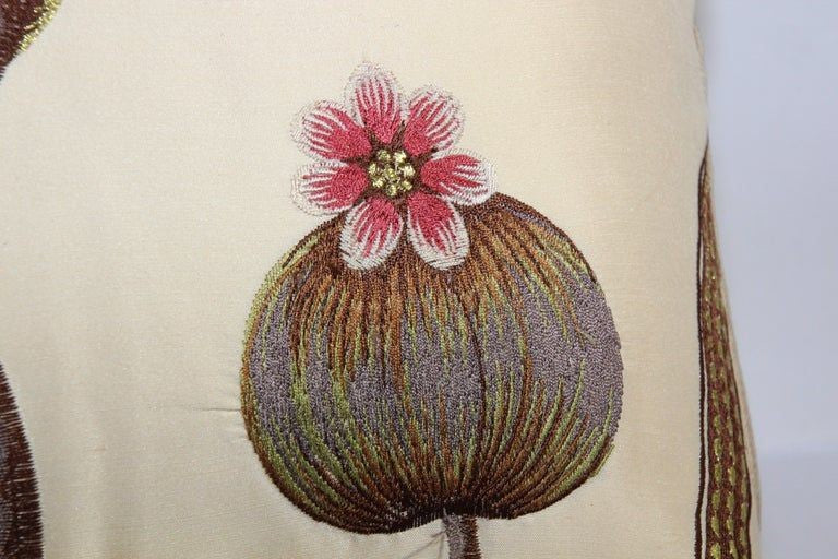 Vintage Throw Decorative Taffeta Pillow Embroidered with Flowers