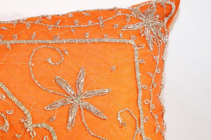 Beaded Orange Throw Pillow Embellished with Sequins