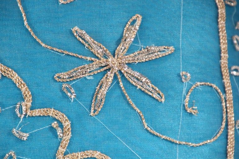 Moorish Throw Pillow Turquoise Embellished with Sequins and Beads