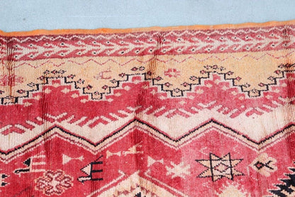 Vintage Moroccan Berber Rug in Saffron, Coral and Black, 71 x 145 in, 1960s
