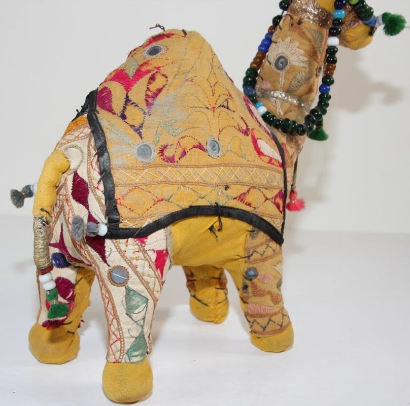 Handcrafted Vintage Stuffed Raj Cotton Embroidered Camel Toy, India, 1950