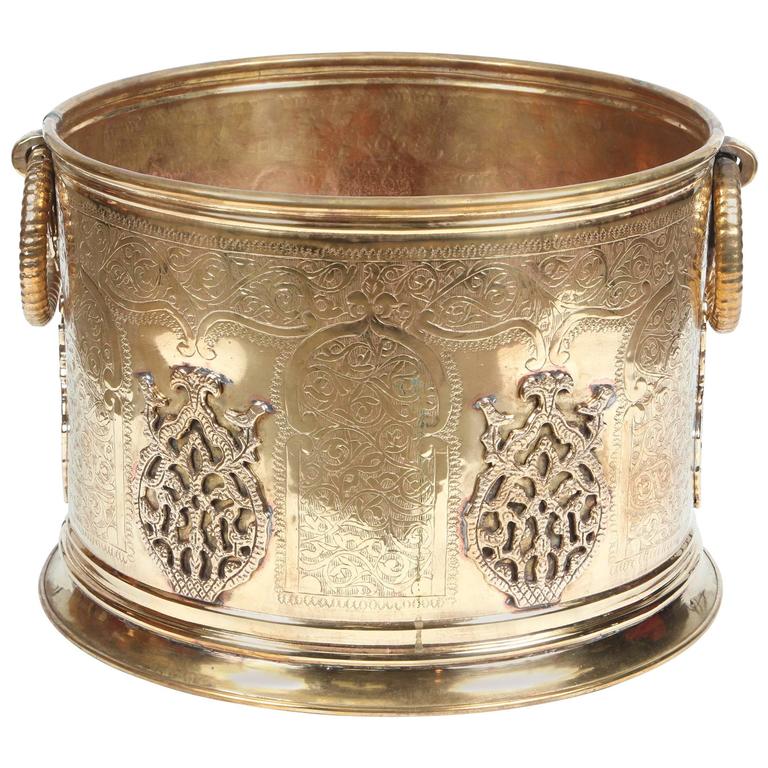 Large Moroccan Moorish Polished Brass Planter