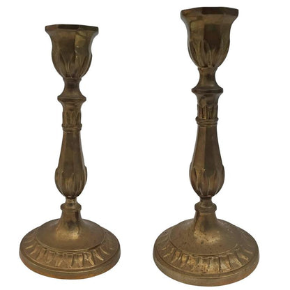 19th Century Antique Victorian Candlesticks in Patinated Brass
