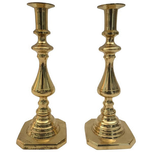 Pair of Vintage Polished Brass Candlesticks