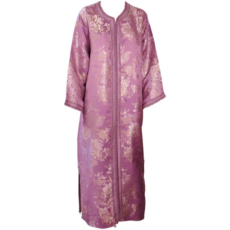 Moroccan Purple Brocade Caftan Gown Maxi Dress Kaftan Size M