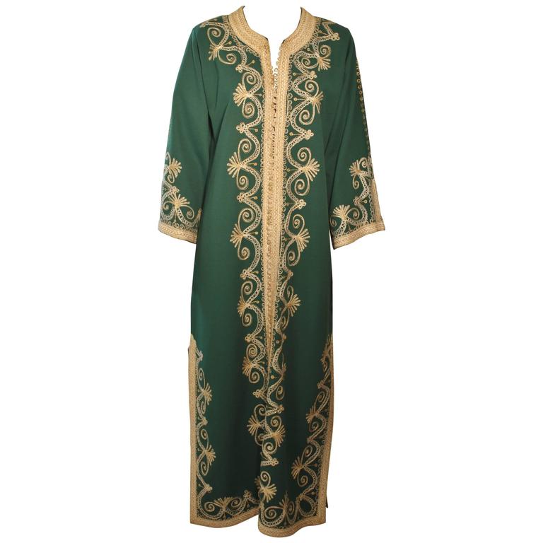 Moroccan Green Embroidered Caftan Maxi Dress Kaftan Size M - E-mosaik Moroccan Green Embroidered Caftan Maxi Dress Kaftan Size M - E-mosaik