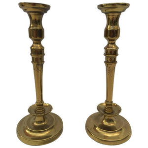 Pair of French Hand Tooled Brass Candlesticks