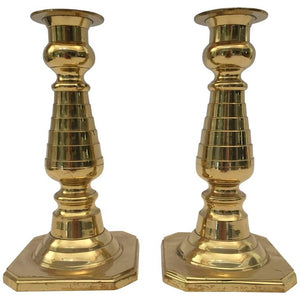 Victorian Brass Candlesticks, Push Up Design, England, 1920