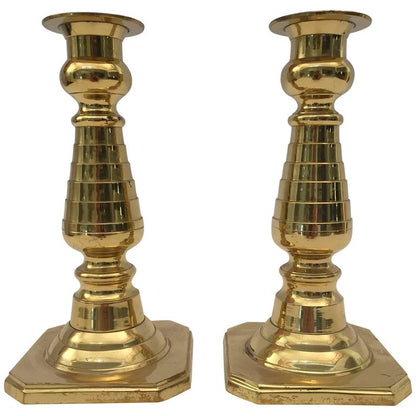 Pair of English Polished Brass Candlesticks