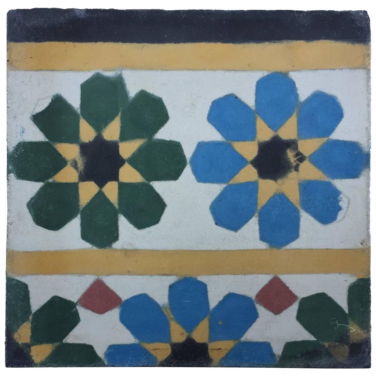 Moroccan Encaustic Cement Tile Border with Fez Design