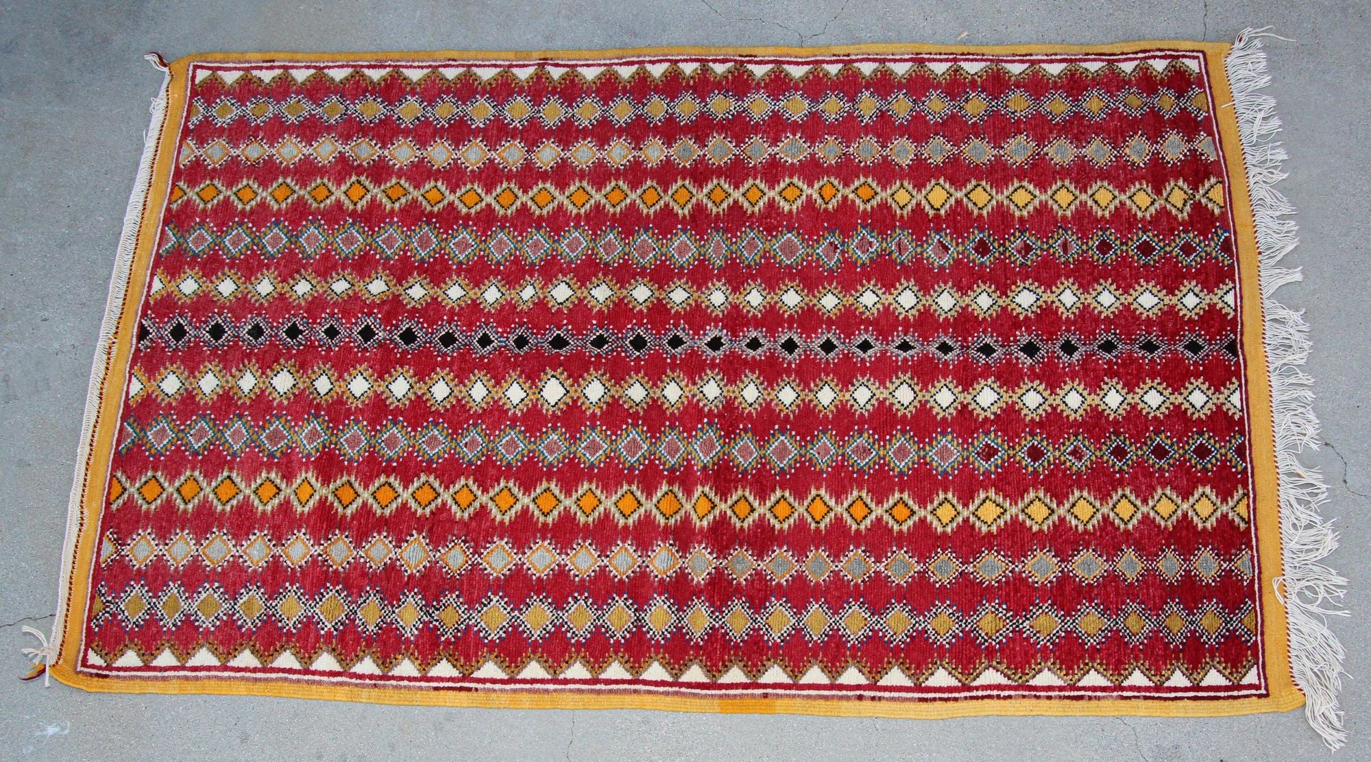 Handmade Moroccan Rug 4x3 Tribal Berber Boujad Geometric Vintage Wool Red  Carpet