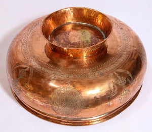 19th Century Mughal Indo Persian Footed Tinned Copper Bowl