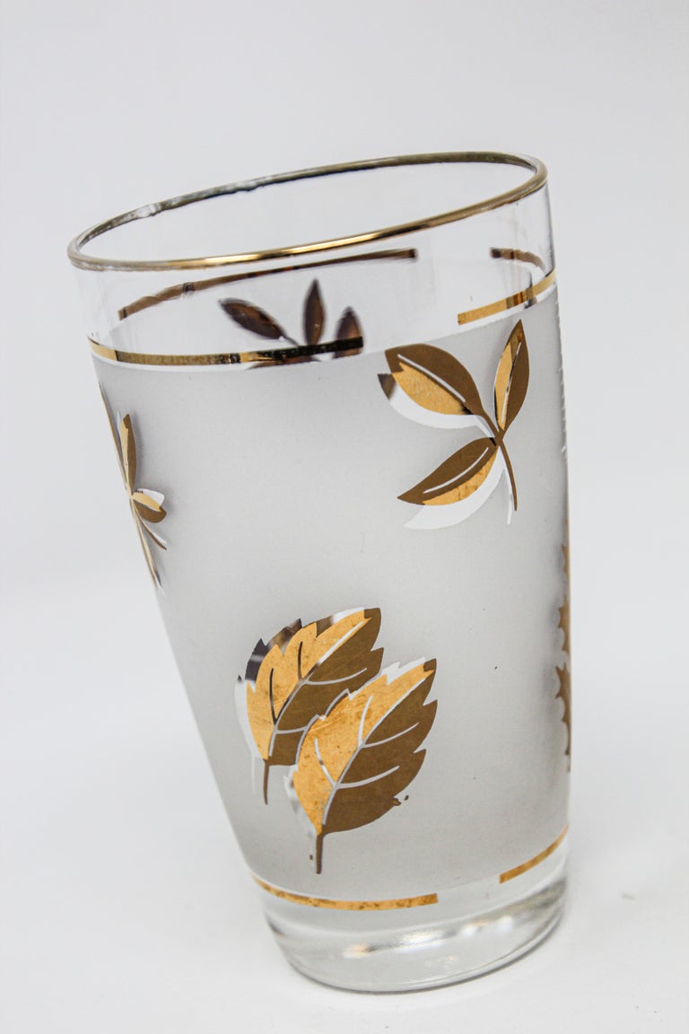Vintage Libbey Cocktail Glasses Set, Frosted Glass with Gold Leaf