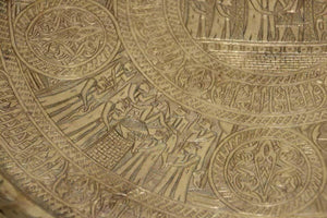 Middle Eastern Egyptian Antique Round Brass Tray 17 in.