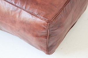 Large Moroccan Brown Leather Rectangular Pouf Ottoman