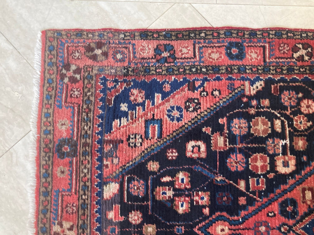 Antique Hand-Knotted Turkish Rug, Wool Floral Design, 1940