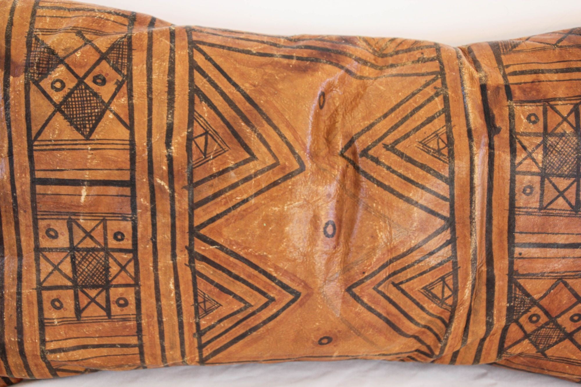 African Tuareg Hand-Tooled Leather Pillow with Fringes