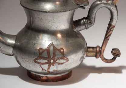 Handcrafted Tuareg Tea Pot, Pewter with Brass & Copper, 1950s