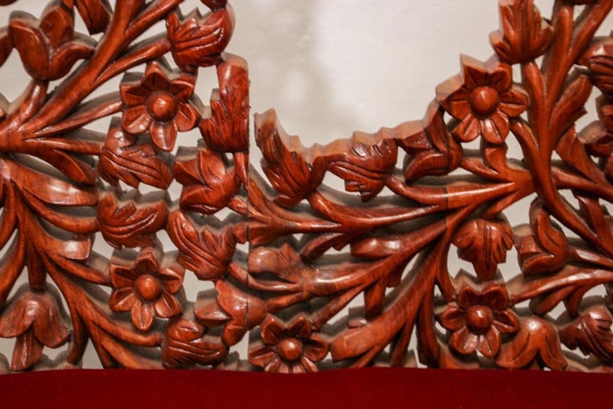 Anglo-Raj Settee with Open Back Hand Carved Tree of Life Back