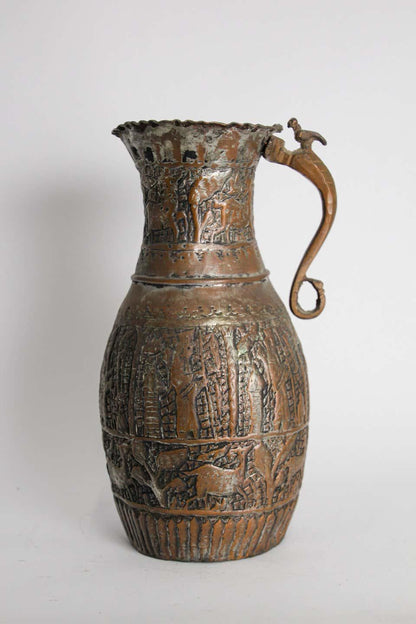 Antique 19th Century Moorish Tinned Copper Ewer, Hand-Hammered, Turkey