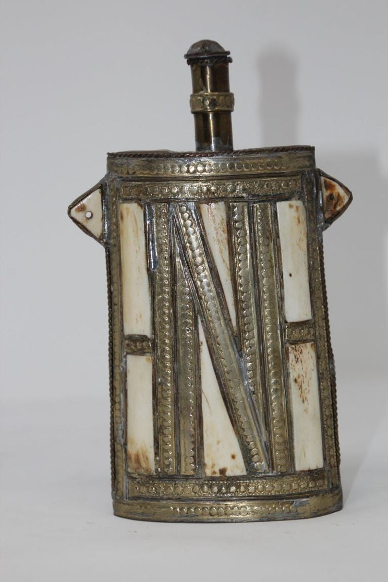 Moroccan Berber Tuareg Metal Tribal Flask Overlay