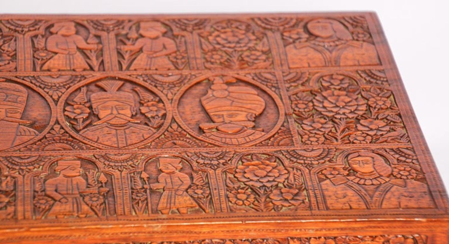 Large Early 19th Century Antique Hand Carved Wooden Mughal Decorative Box