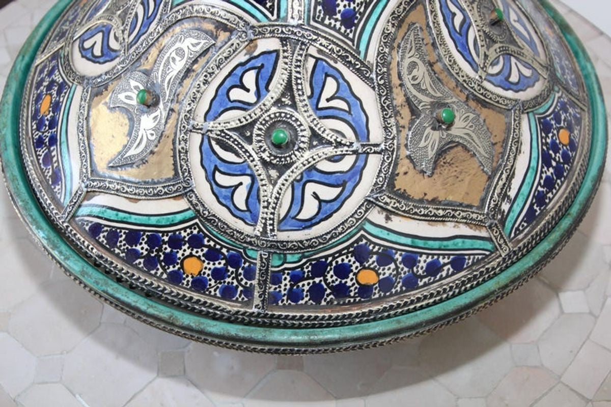 Moroccan Ceramic Bowl with Lid Tajine from Fez Polychrome