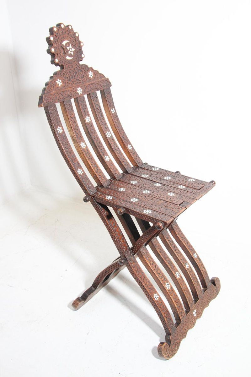 Moorish Moroccan 19th Century Folding Chair Inlaid