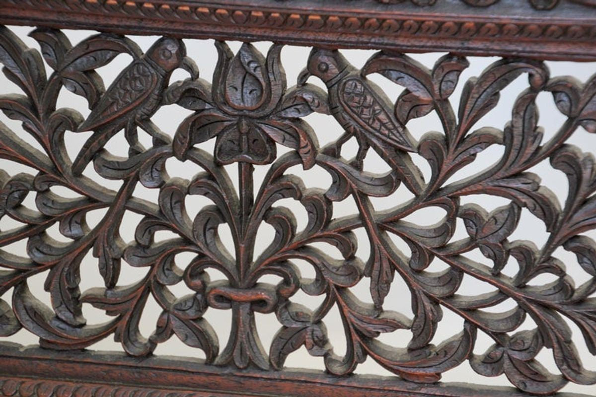 19th Century Anglo-Indian Mughal Carved Hardwood Three-Panel Screen, circa 1880