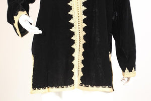 Moroccan Kaftan Black Velvet Vest with Gold Embroideries