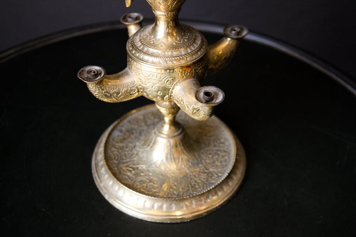 Anglo Indian Victorian Brass Oil Lamp 19th Century