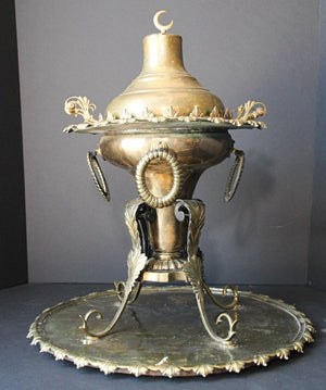 Antique Large Arabian Polished Brass Incense Burner Islamic Moorish Style 19th c