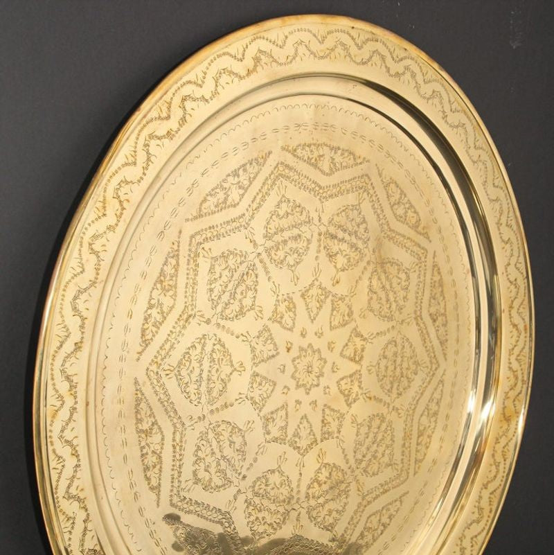 Monumental Moroccan Polished Metal Brass Tray Platter 39 inches