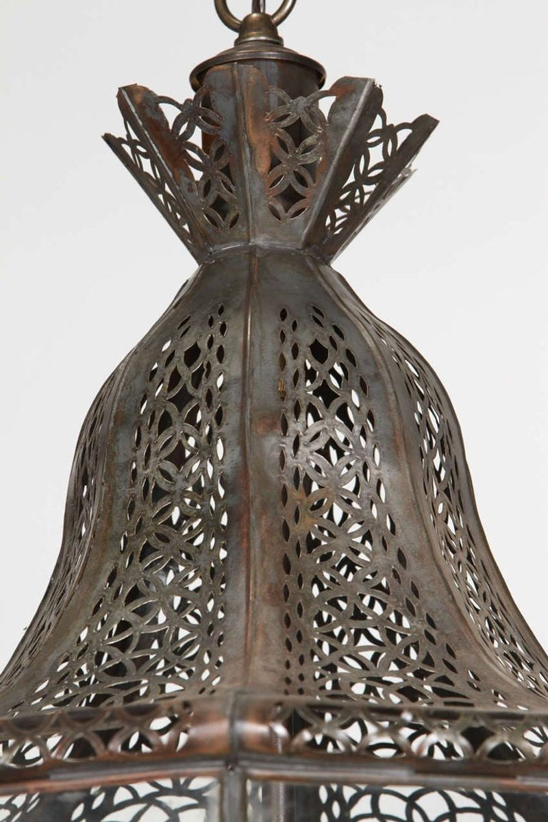 Pair of Large Moroccan Moorish Glass and Filigree Hanging Lanterns