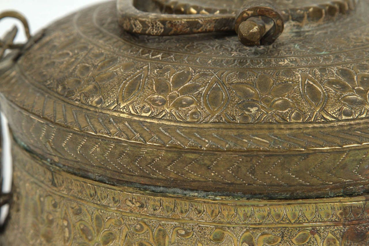 Asian Antique Brass Betel Nut Pandan Box with Lid, Northern India 19th C.