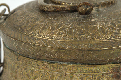 Asian Antique Brass Betel Nut Pandan Box with Lid, Northern India 19th C.