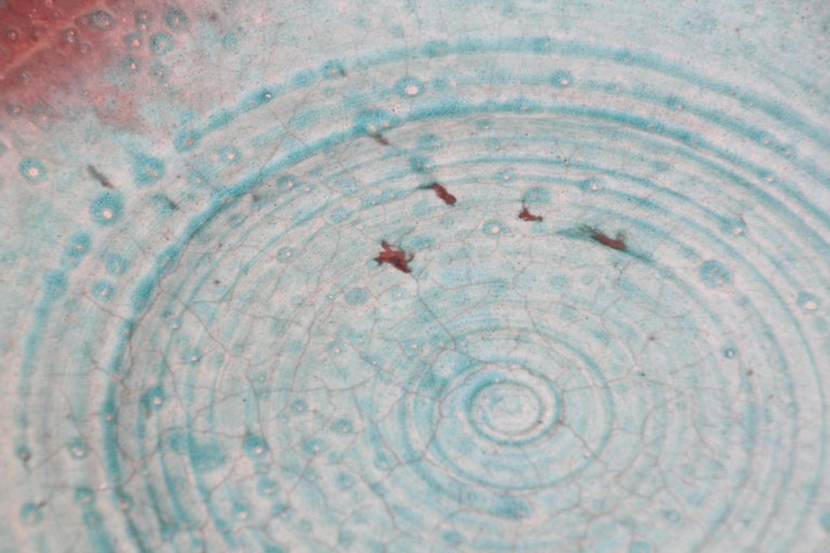 Handcrafted Italian Art Studio Large Stoneware Bowl Aqua Color