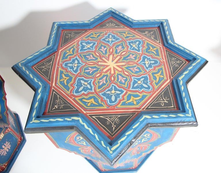 Moroccan Moorish Star Shape Blue Pair of Side Drinks tables 1960s