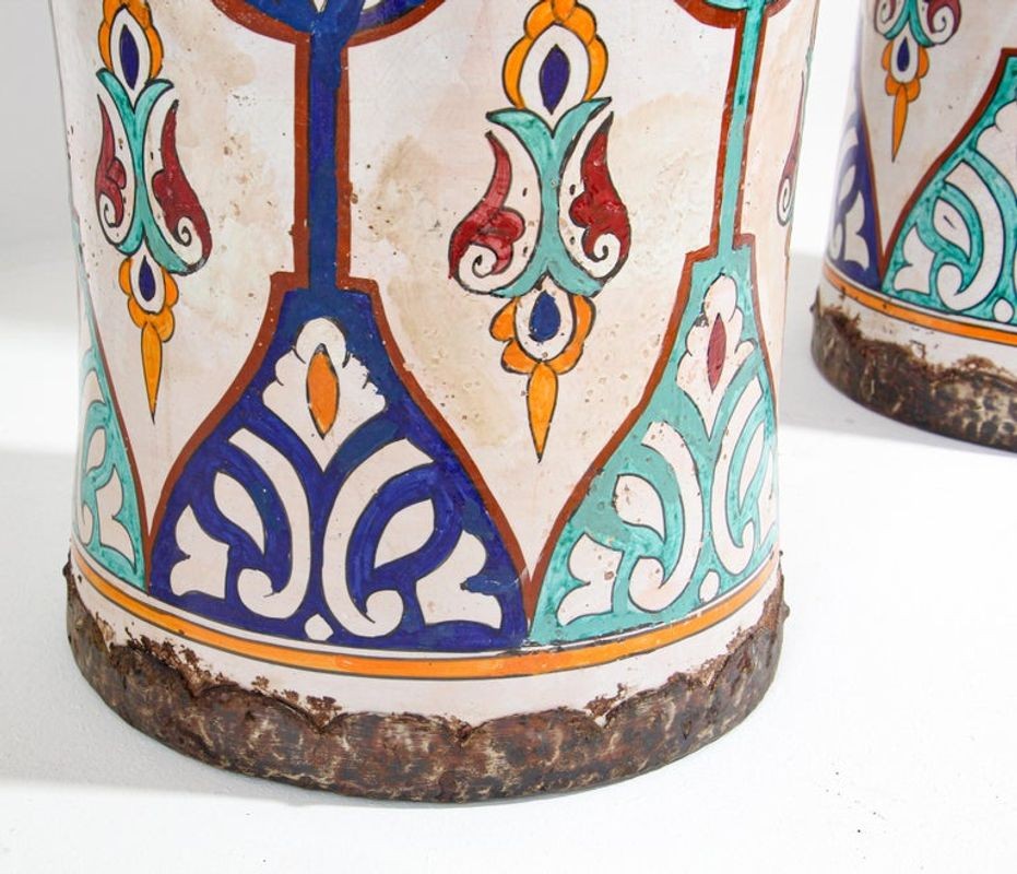 Handcrafted Moorish Ceramic Urns with Metal Handles, 20th Century