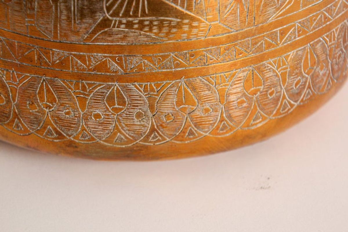 Hand Etched Egyptian Brass Vessel Jardiniere, 19th Century