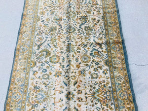 1950s Hand Knotted Green Runner from Turkey